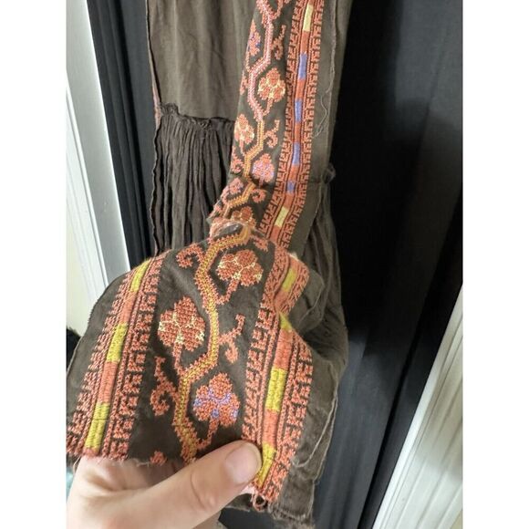 Free People Embroidered Mini Dress Brown Small Boho Western XS Folk Art Native - Picture 3 of 8